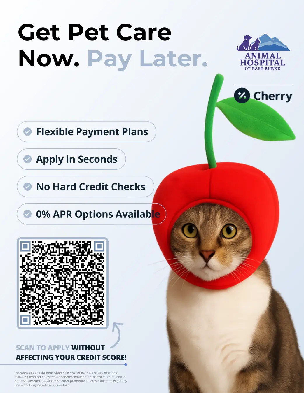 Get Pet Care Now. Pay Later. Apply with Cherry at Animal Hospital of East Burke